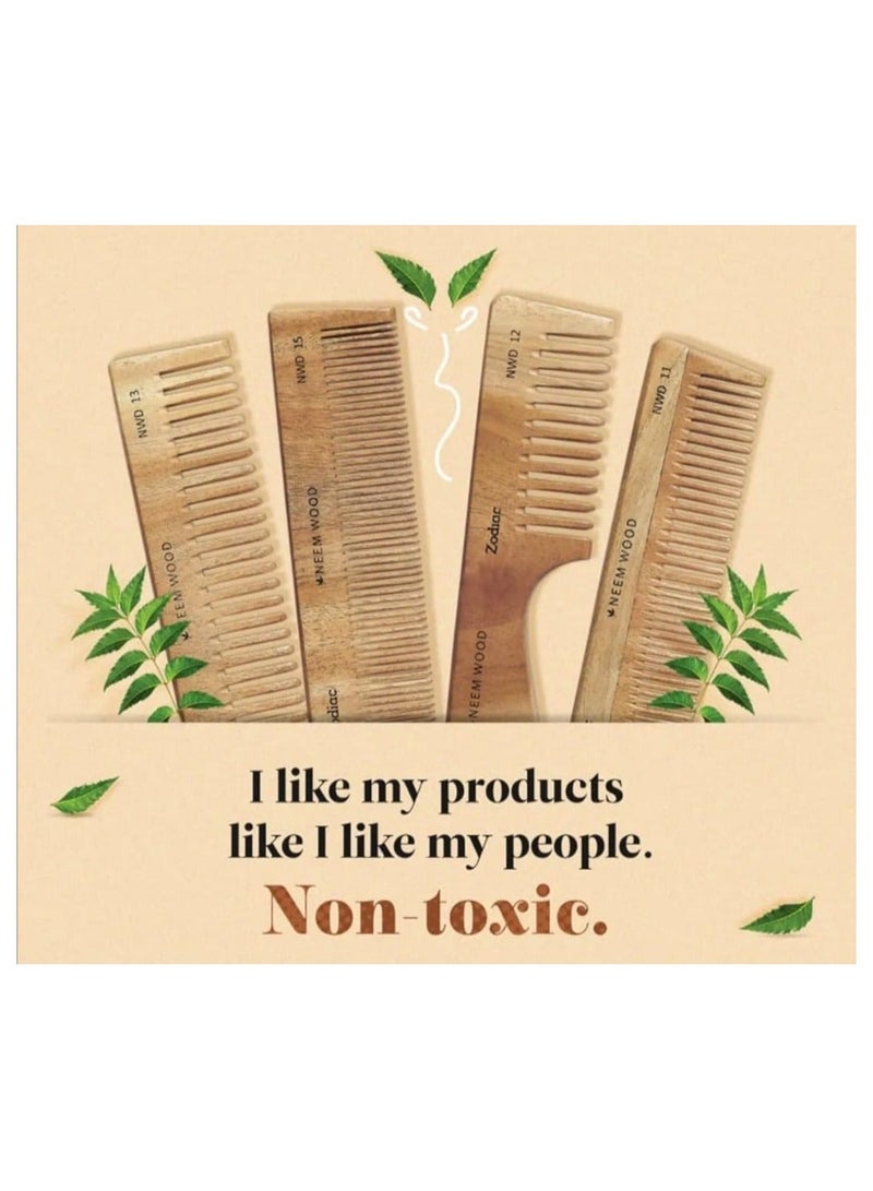 Zodiac Neem Wood Hair Comb for Hair Growth, Dandruff Control & Reduced Hair Fall | Wide & Thin Teeth NWD 11 - Image 3